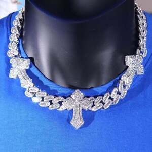 Silver Cross Necklace With Baguette B 83 A